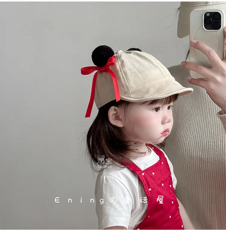 Nezha 2025 Baby Cap with Red Bow for Boys Girls — feature 3