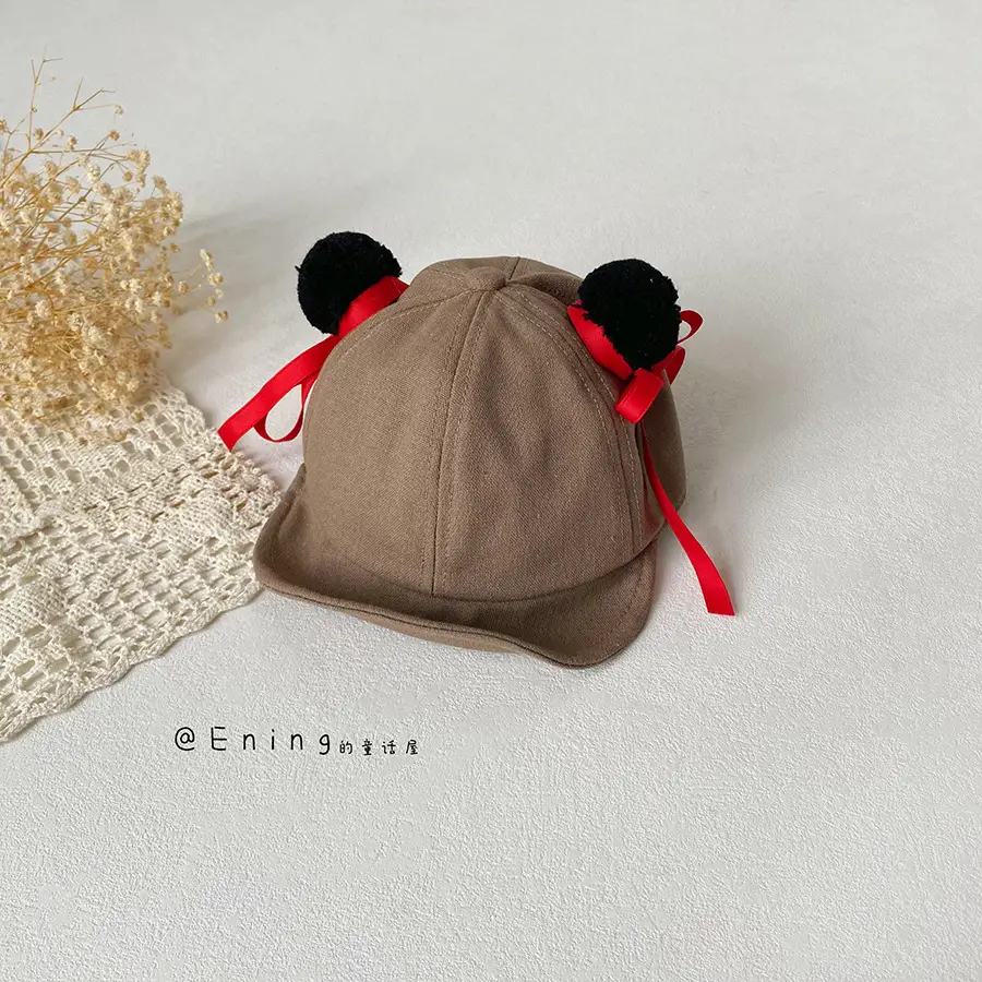 Nezha 2025 Baby Cap with Red Bow for Boys Girls - Image 2