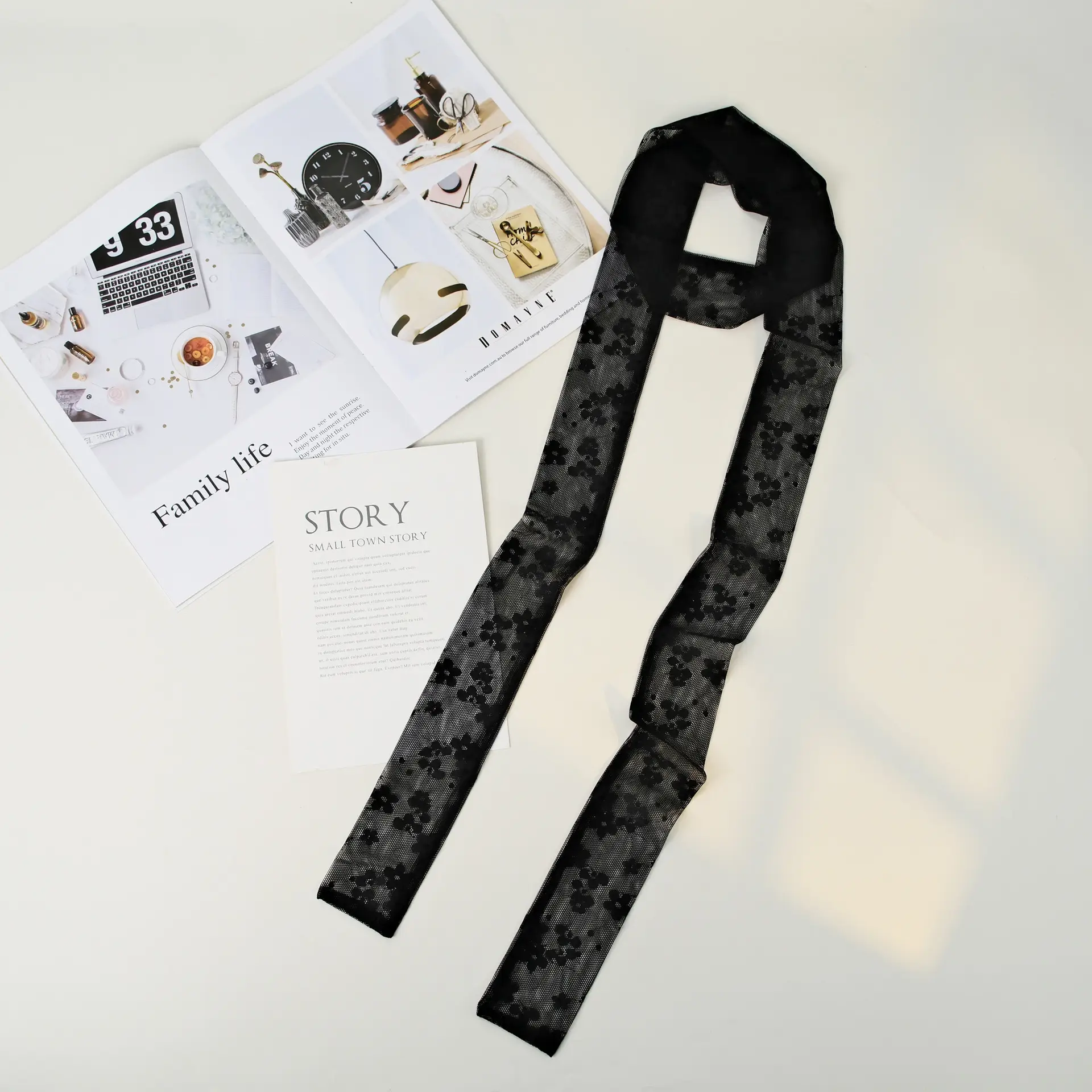 Lace Polar Dot Scarf Women's Black Silk Belt - Image 3