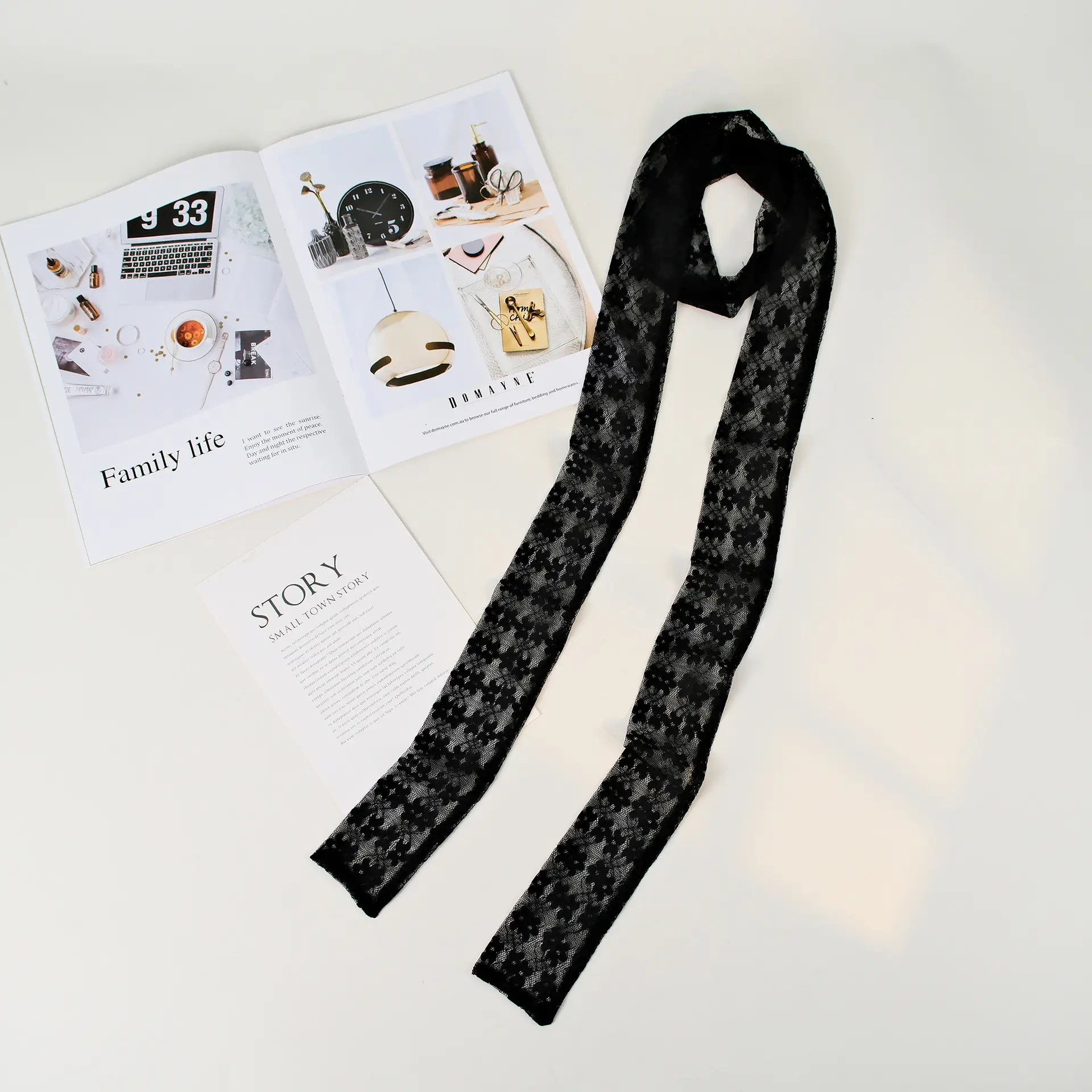 Lace Polar Dot Scarf Women's Black Silk Belt - Image 5