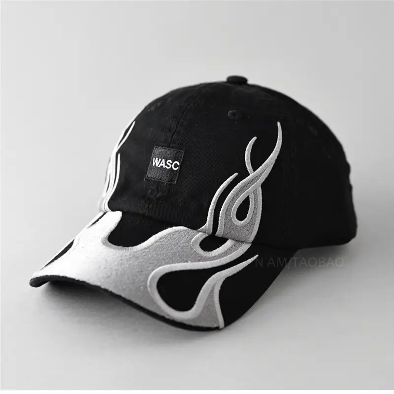 Men's Black Flame Graphic Baseball Cap with "WASC" Logo - Image 3
