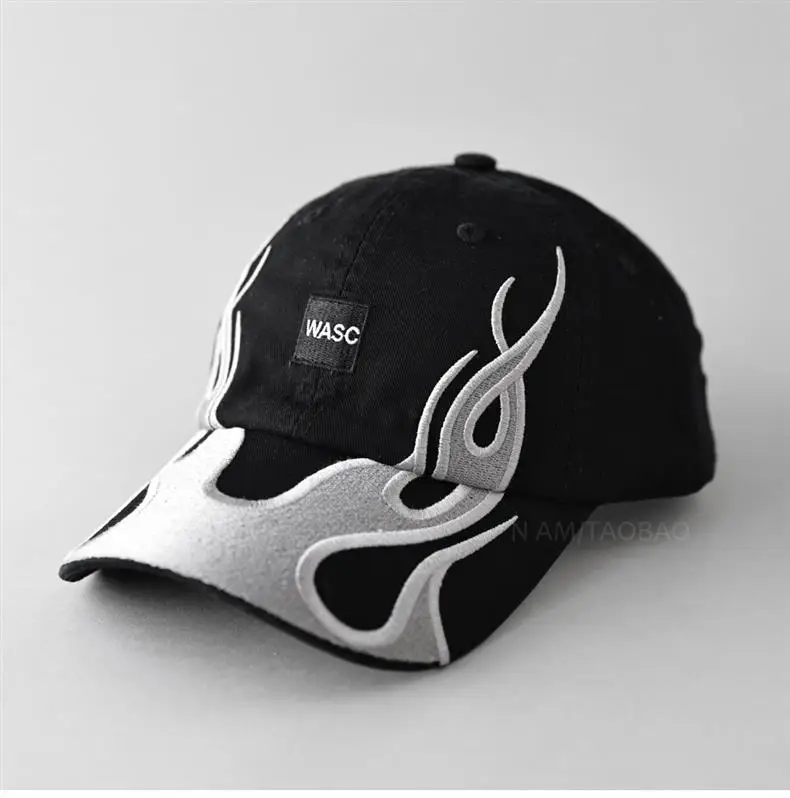 Men's Black Flame Graphic Baseball Cap with "WASC" Logo — feature 1