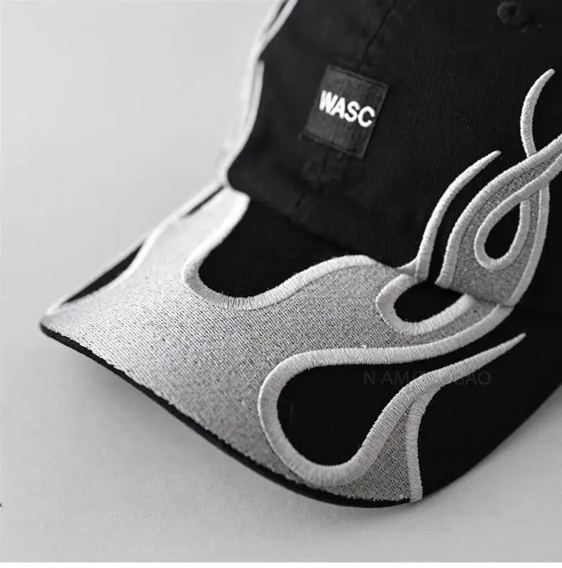 Men's Black Flame Graphic Baseball Cap with "WASC" Logo — feature 7