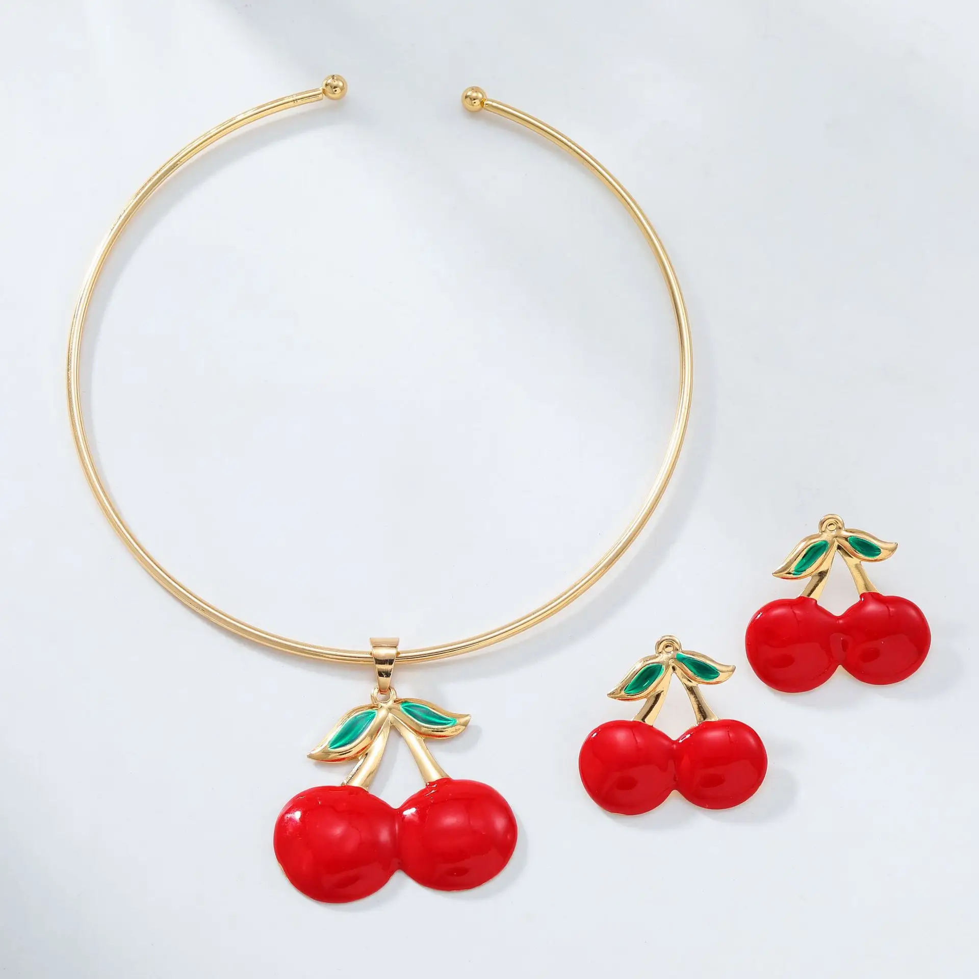 Red Cherry Collar Earrings for Women Gold Plated - Image 3
