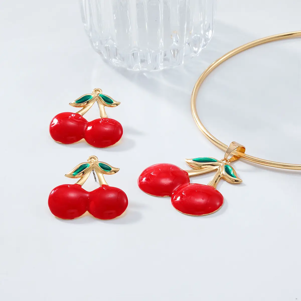 Red Cherry Collar Earrings for Women Gold Plated - Image 4