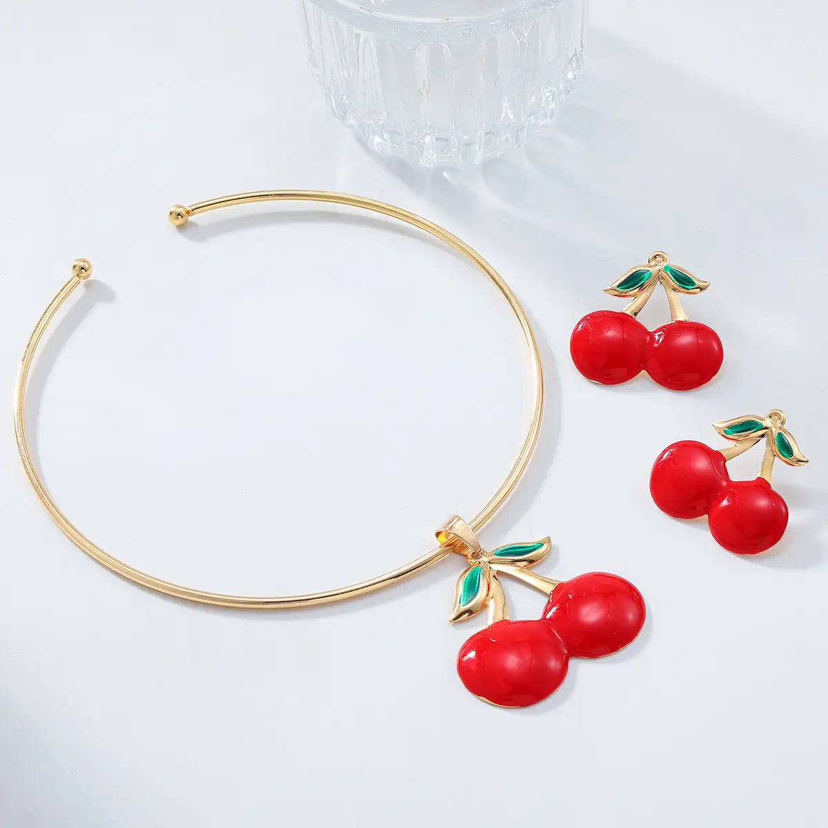 Red Cherry Collar Earrings for Women Gold Plated - Image 5