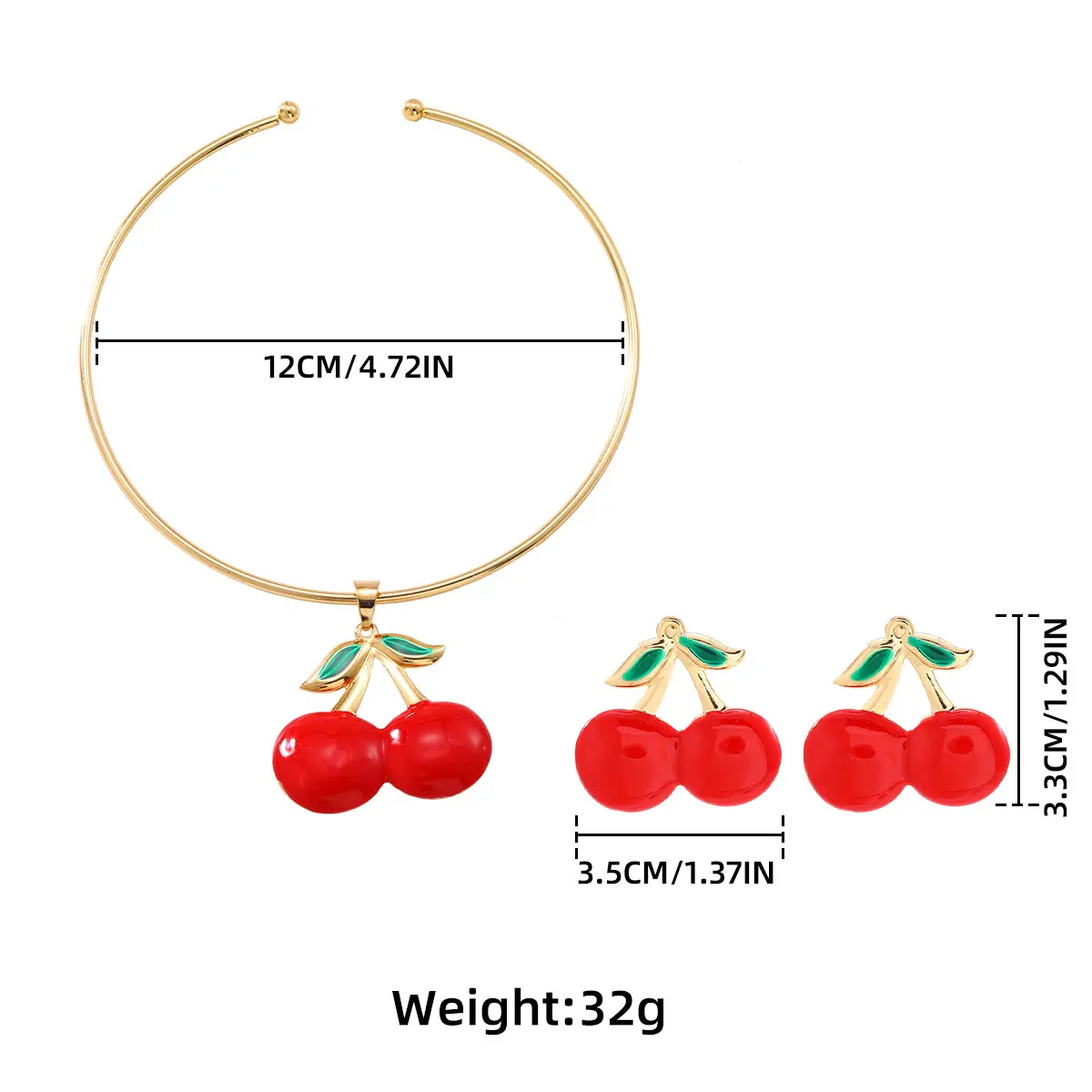 Red Cherry Collar Earrings for Women Gold Plated — feature 2