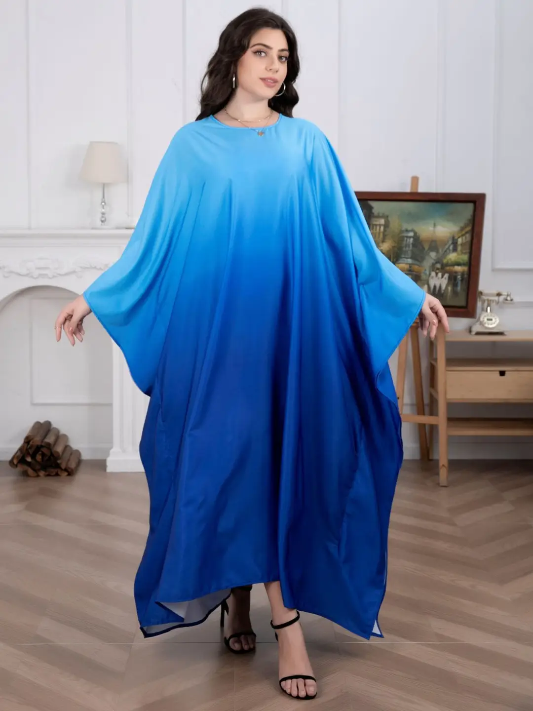 Cross-Border Amazon Plus-Size Women's Dress Modest Fashion Soft Satin Batwing Robe
