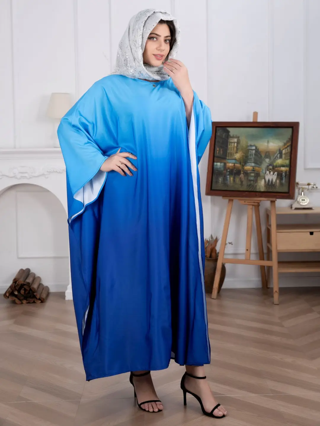 Cross-Border Amazon Plus-Size Women's Dress Modest Fashion Soft Satin Batwing Robe