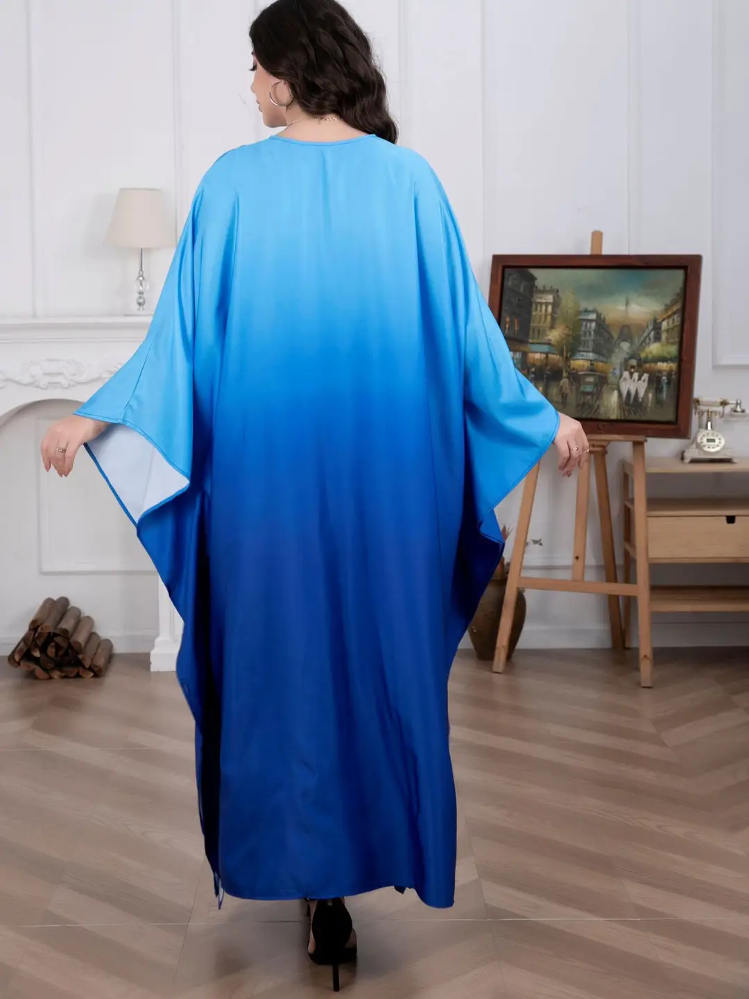Cross-Border Amazon Plus-Size Women's Dress Modest Fashion Soft Satin Batwing Robe