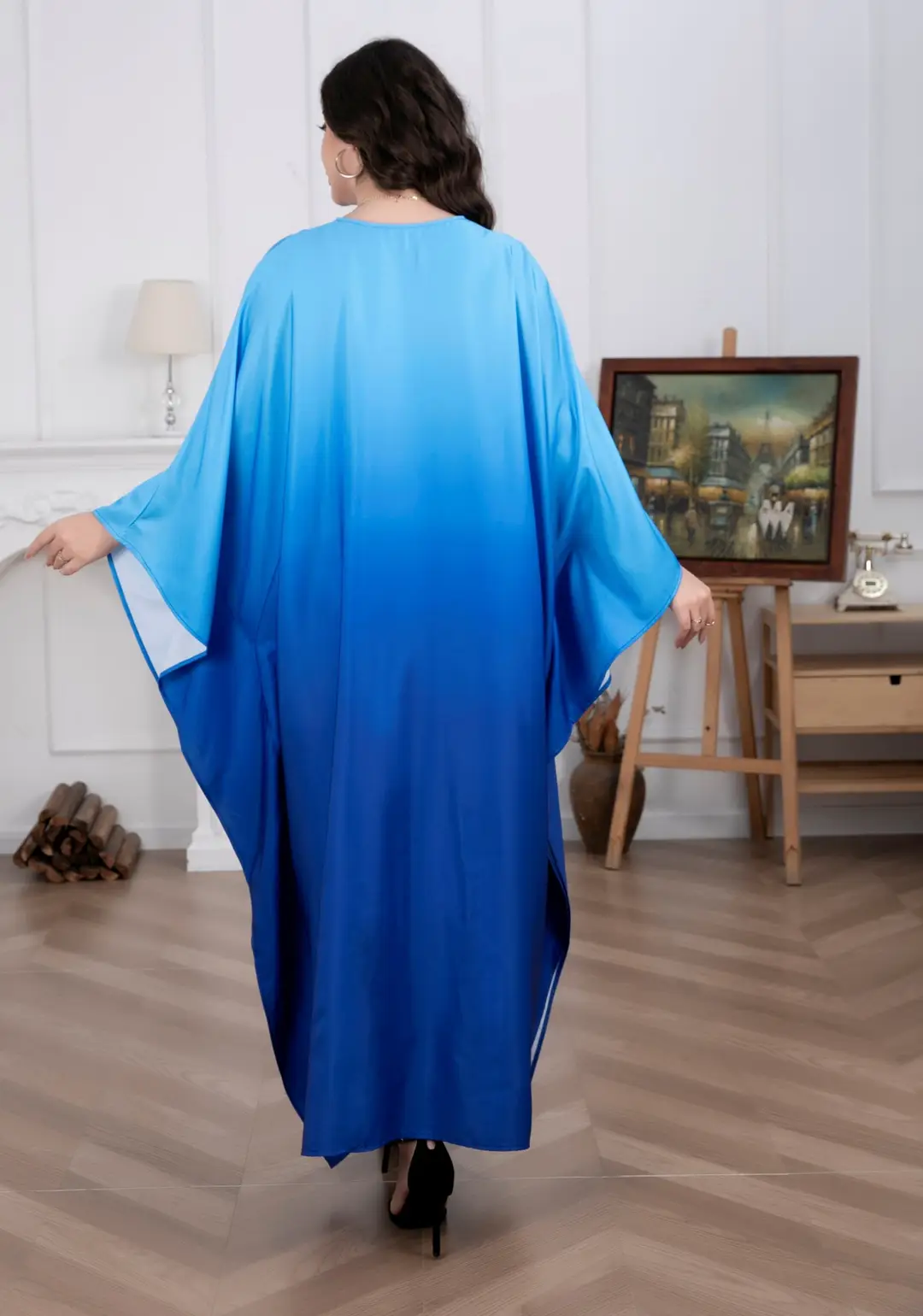 Cross-Border Amazon Plus-Size Women's Dress Modest Fashion Soft Satin Batwing Robe — feature 10