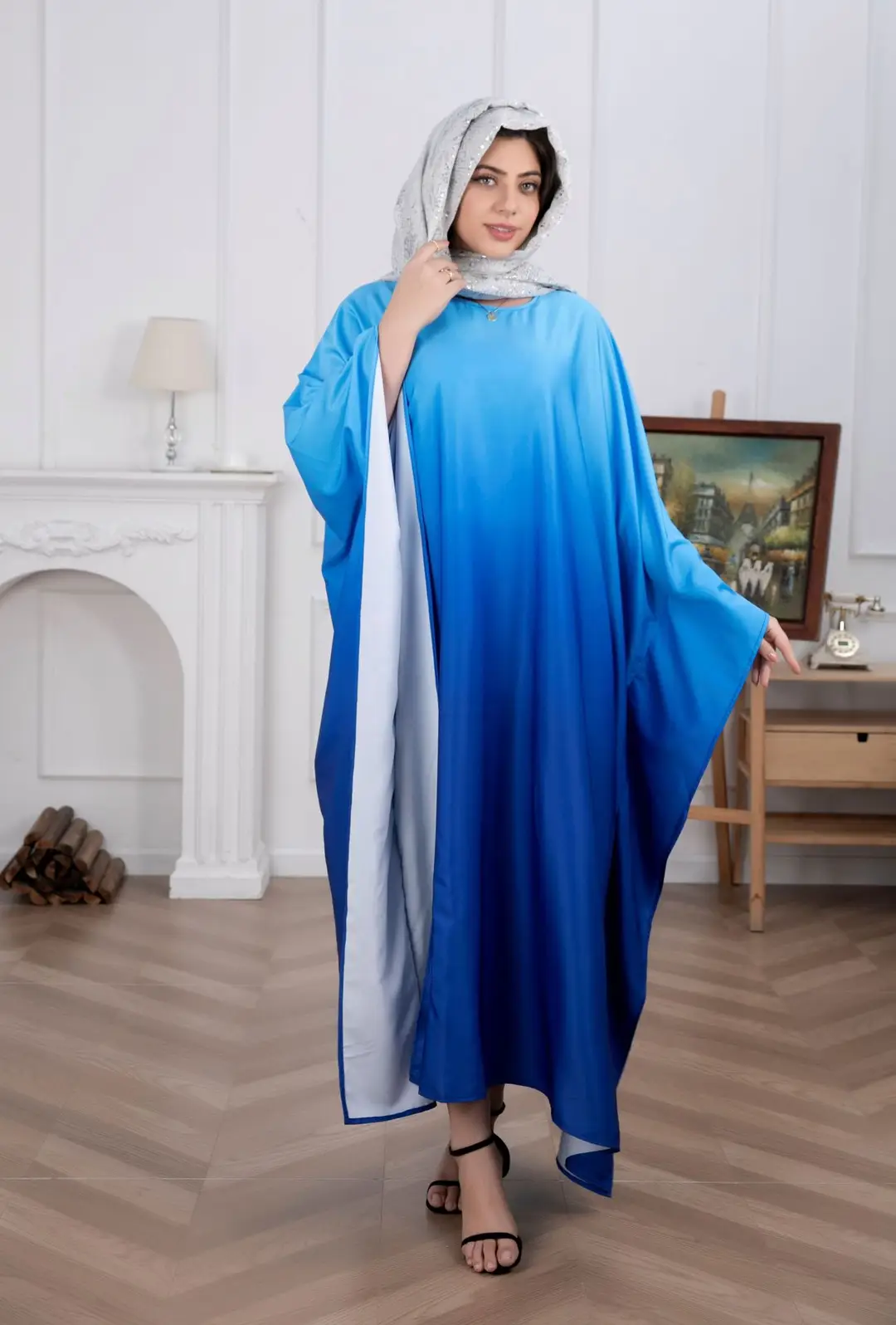 Cross-Border Amazon Plus-Size Women's Dress Modest Fashion Soft Satin Batwing Robe — feature 2
