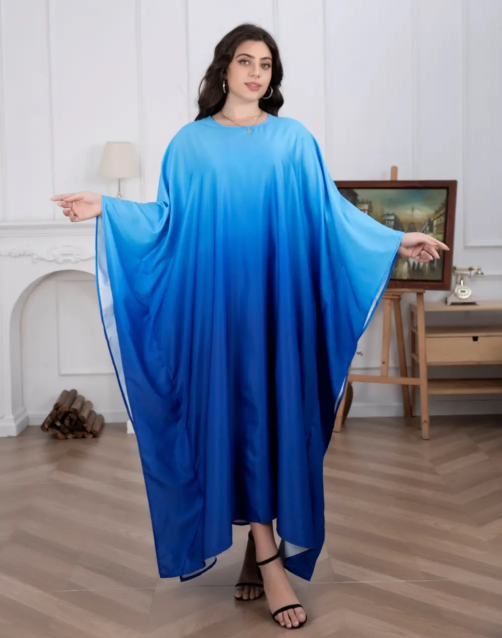 Cross-Border Amazon Plus-Size Women's Dress Modest Fashion Soft Satin Batwing Robe — feature 3