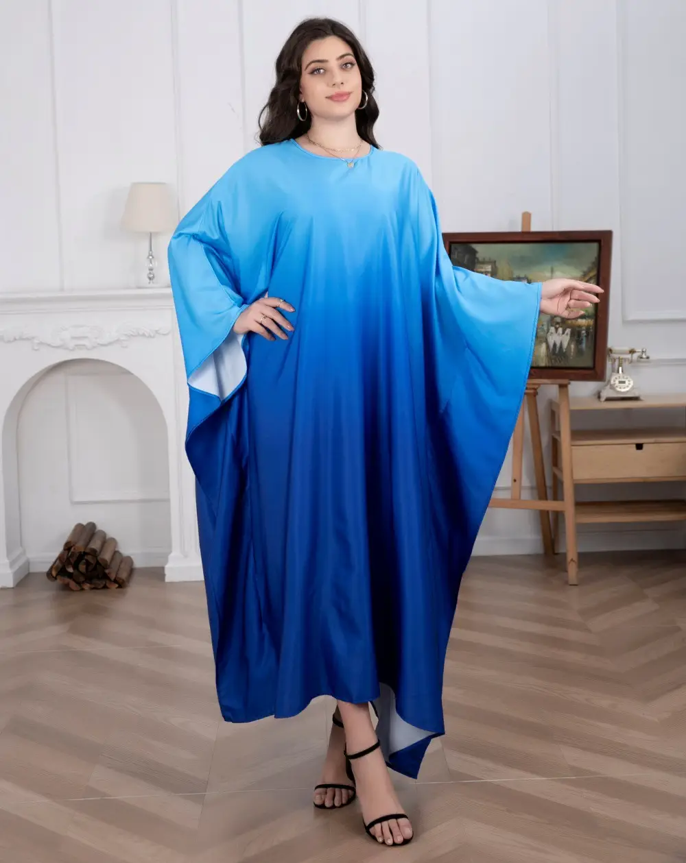 Cross-Border Amazon Plus-Size Women's Dress Modest Fashion Soft Satin Batwing Robe — feature 4