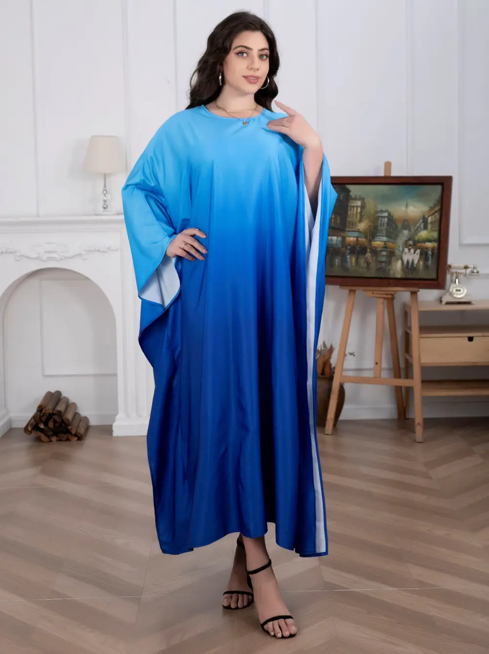 Cross-Border Amazon Plus-Size Women's Dress Modest Fashion Soft Satin Batwing Robe — feature 5