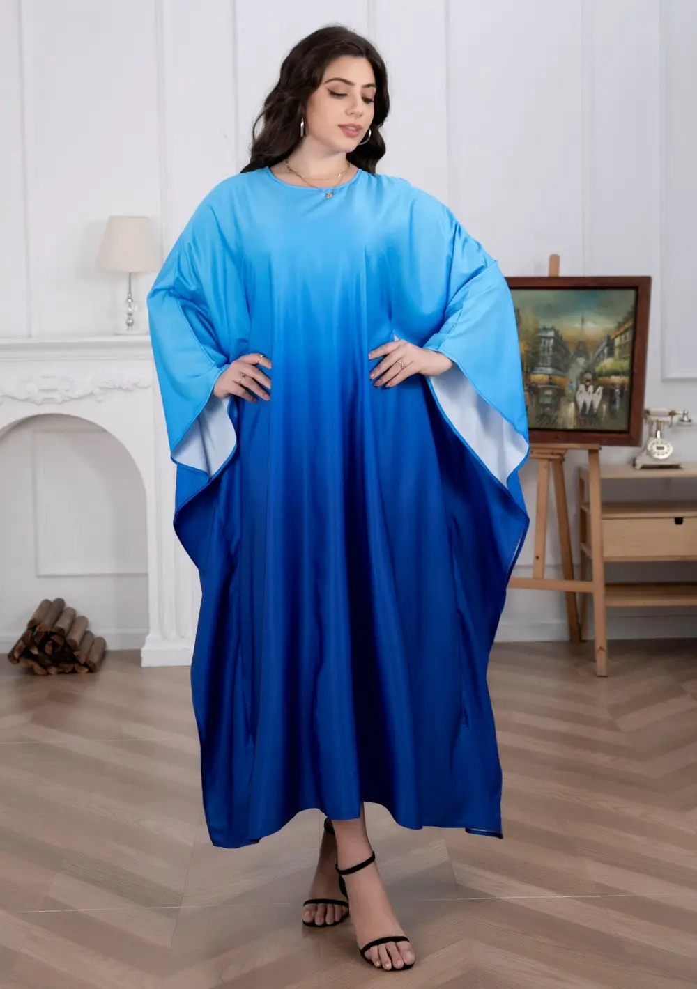 Cross-Border Amazon Plus-Size Women's Dress Modest Fashion Soft Satin Batwing Robe — feature 6