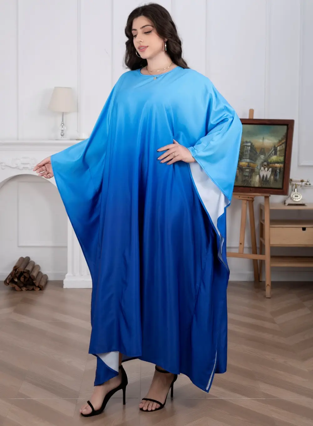 Cross-Border Amazon Plus-Size Women's Dress Modest Fashion Soft Satin Batwing Robe — feature 7