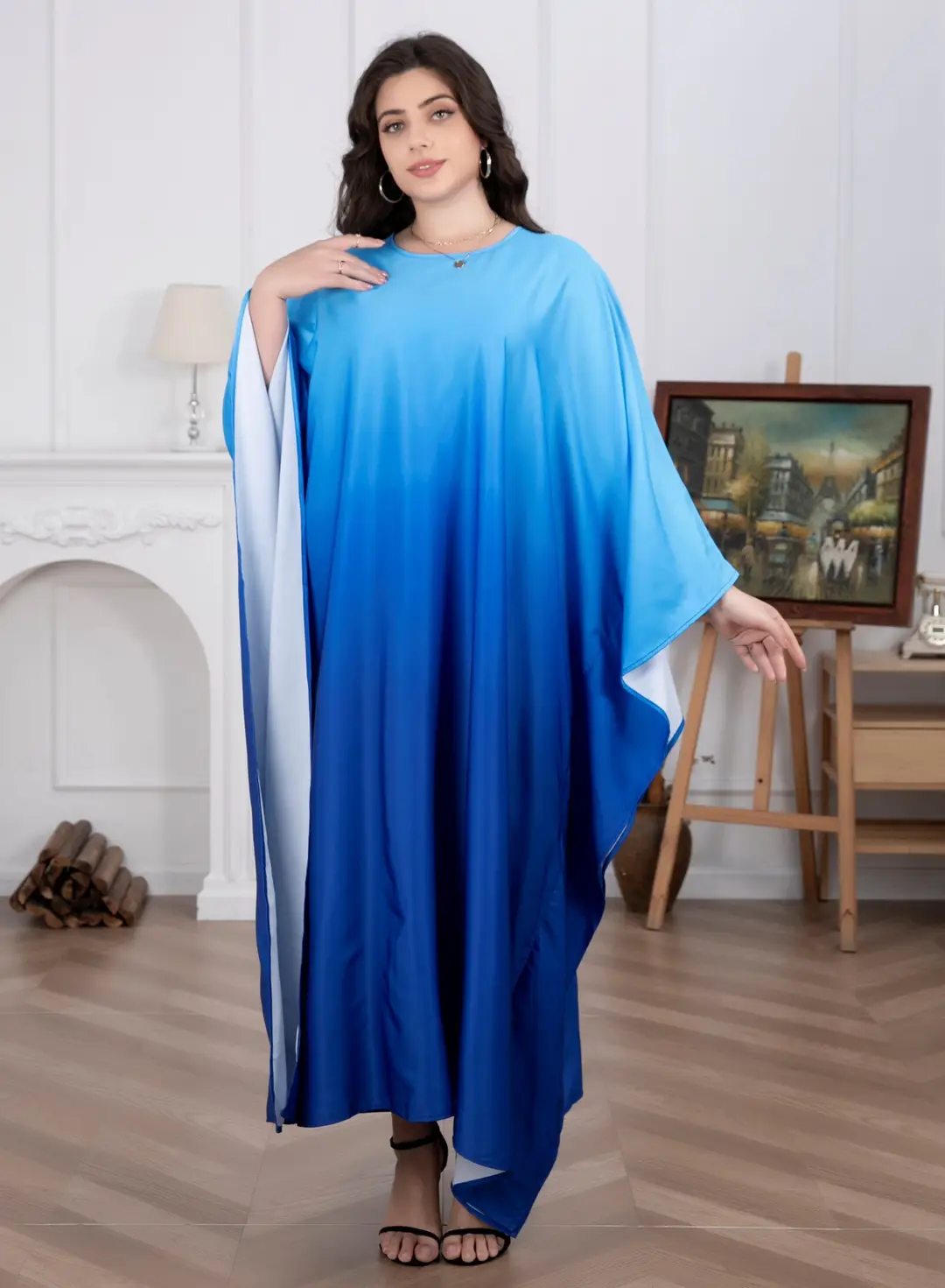 Cross-Border Amazon Plus-Size Women's Dress Modest Fashion Soft Satin Batwing Robe — feature 8