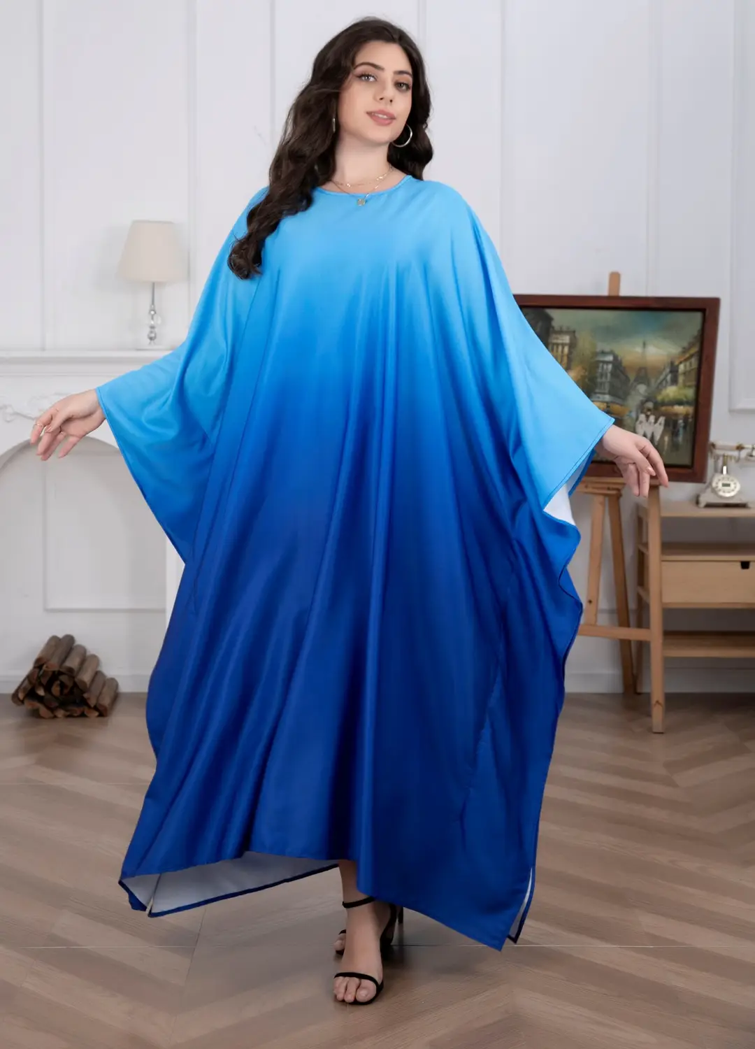 Cross-Border Amazon Plus-Size Women's Dress Modest Fashion Soft Satin Batwing Robe — feature 9