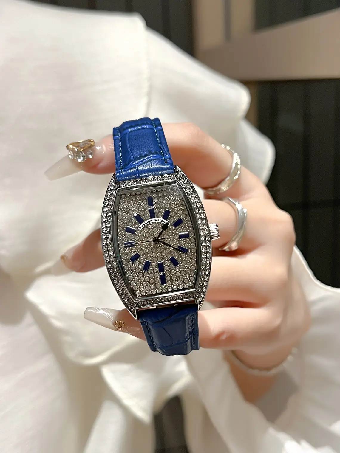 Full Diamond Women's Watch with Large Dial & Leather Band — feature 4