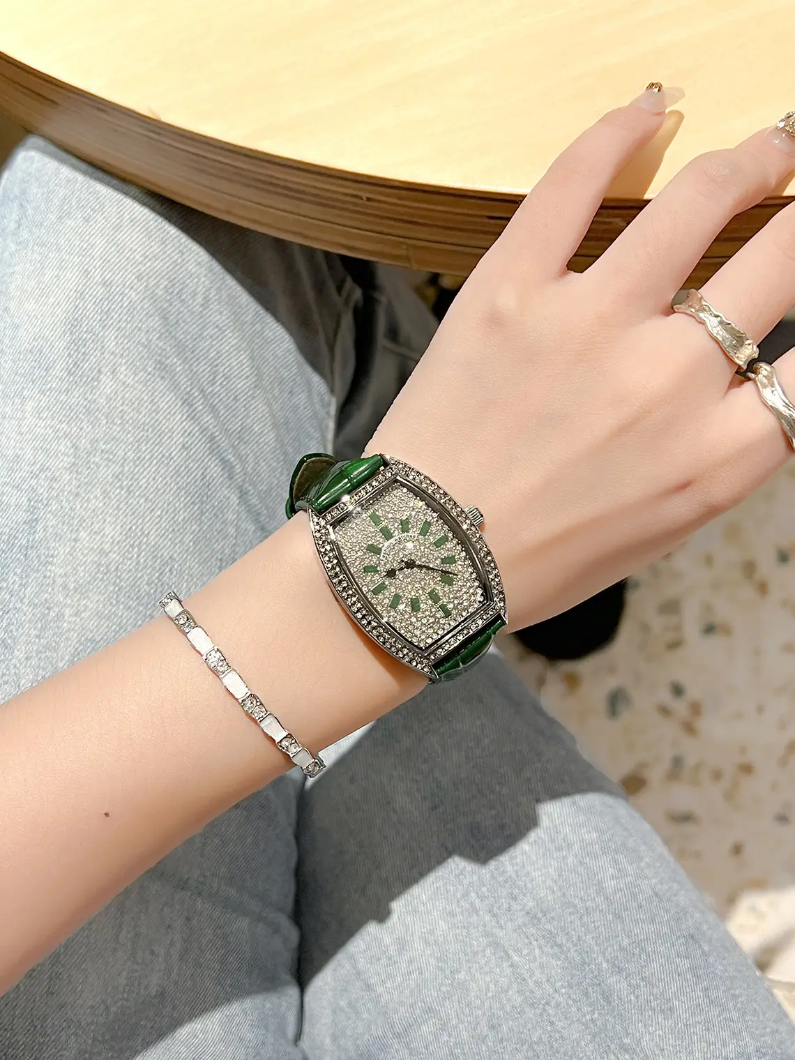 Full Diamond Women's Watch with Large Dial & Leather Band — feature 7