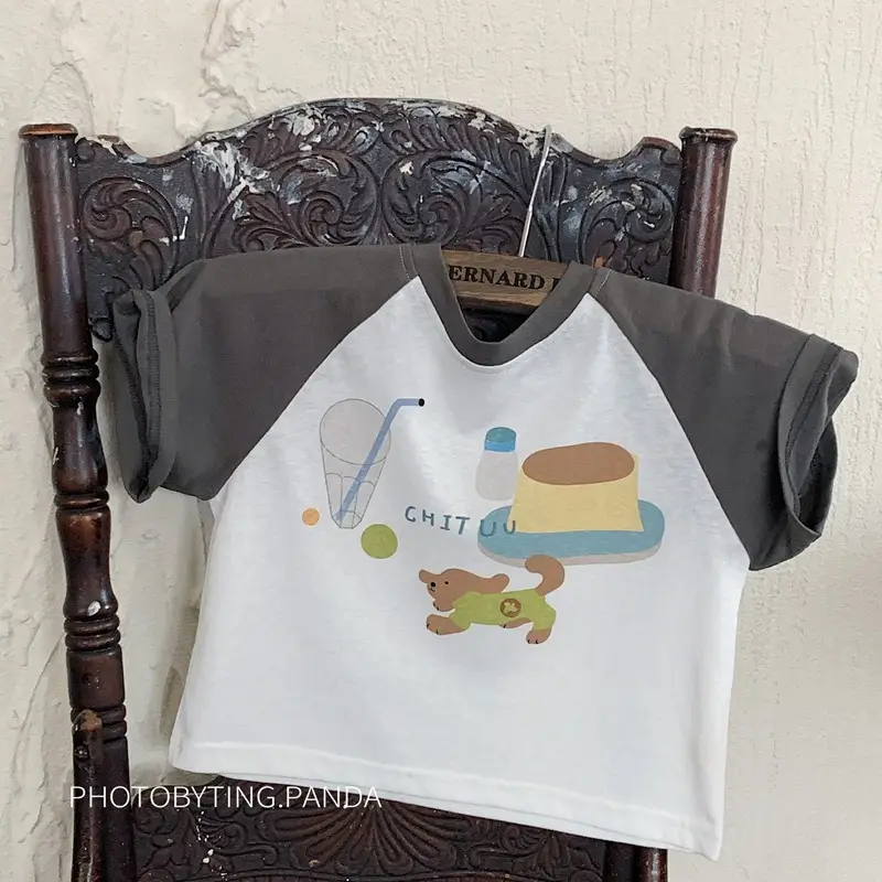 Boy's Cool T-Shirt 2025 Cartoon Short Sleeve White Grey