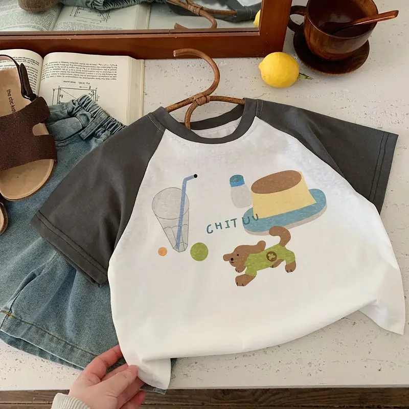 Boy's Cool T-Shirt 2025 Cartoon Short Sleeve White Grey — feature 1