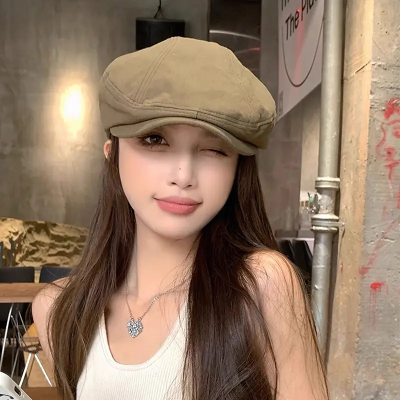 Japanese Linen Beret Cap Beige for Men Women