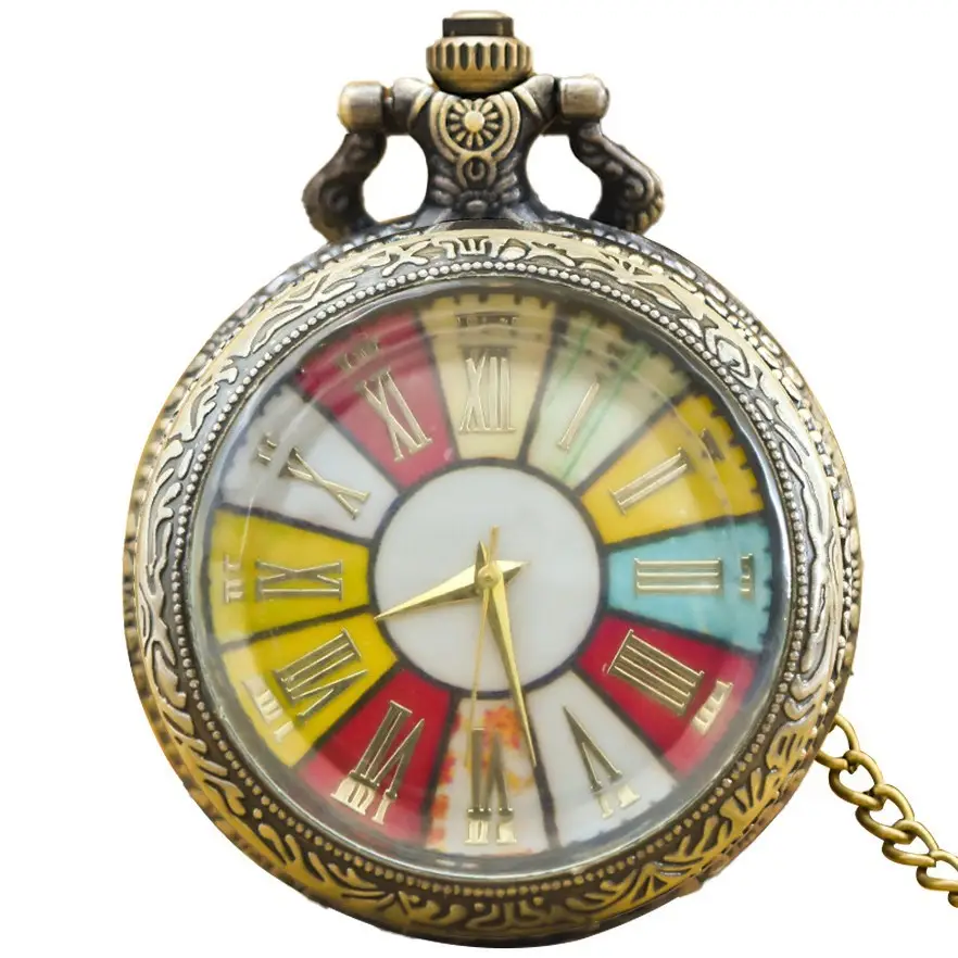 Roman Retro Rainbow Glass Flip Pocket Watch - Image 2