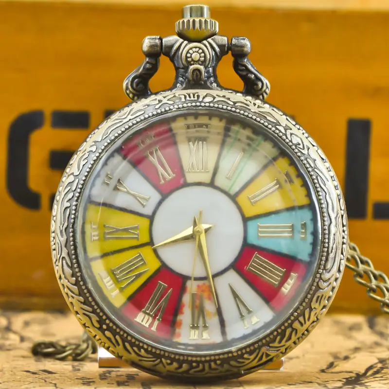 Roman Retro Rainbow Glass Flip Pocket Watch - Image 3