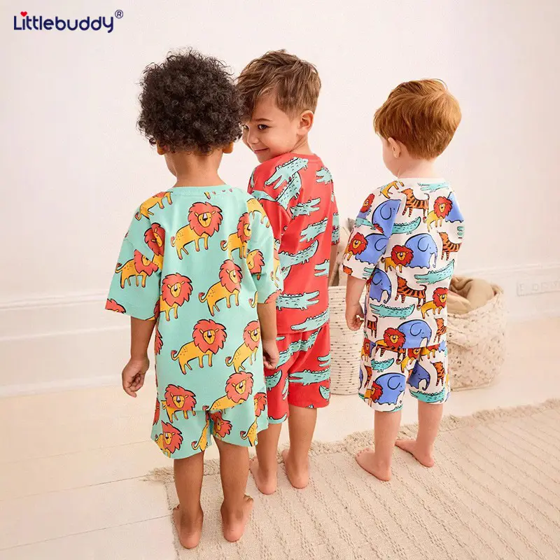 Cross-Border Kids Short Sleeve Lion Print Cotton Suit - Image 4