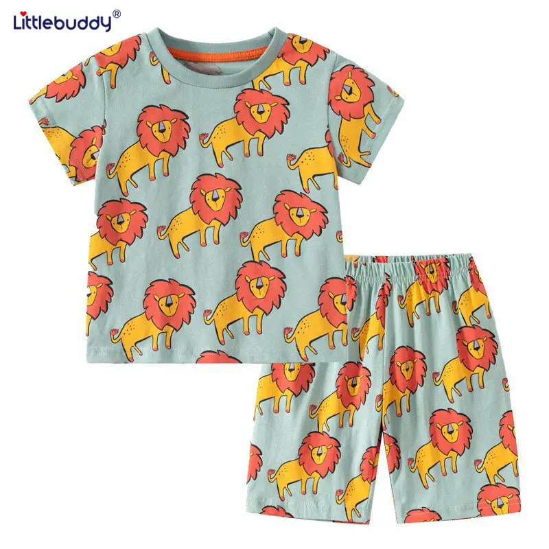 Cross-Border Kids Short Sleeve Lion Print Cotton Suit - Image 5
