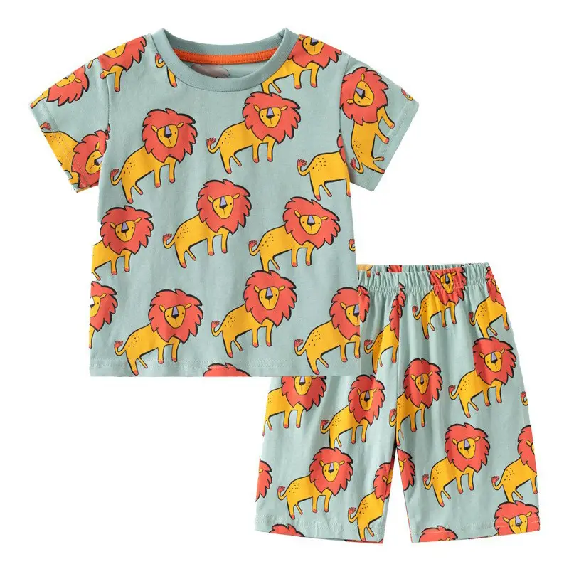 Cross-Border Kids Short Sleeve Lion Print Cotton Suit - Image 6