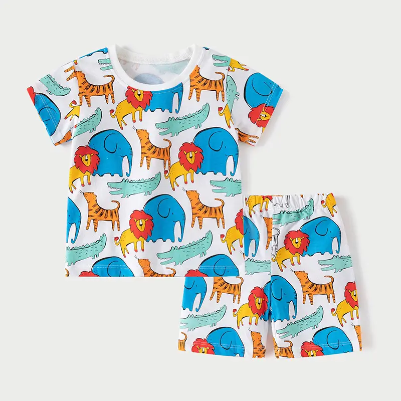 Cross-Border Kids Short Sleeve Lion Print Cotton Suit - Image 2