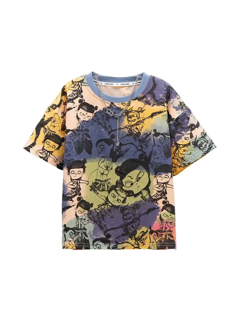 Nezha Boys Short-sleeved T-shirt 2025 New Children's Summer Dress Big Boy Handsome Boys Half-sleeved Top Cartoon Trendy