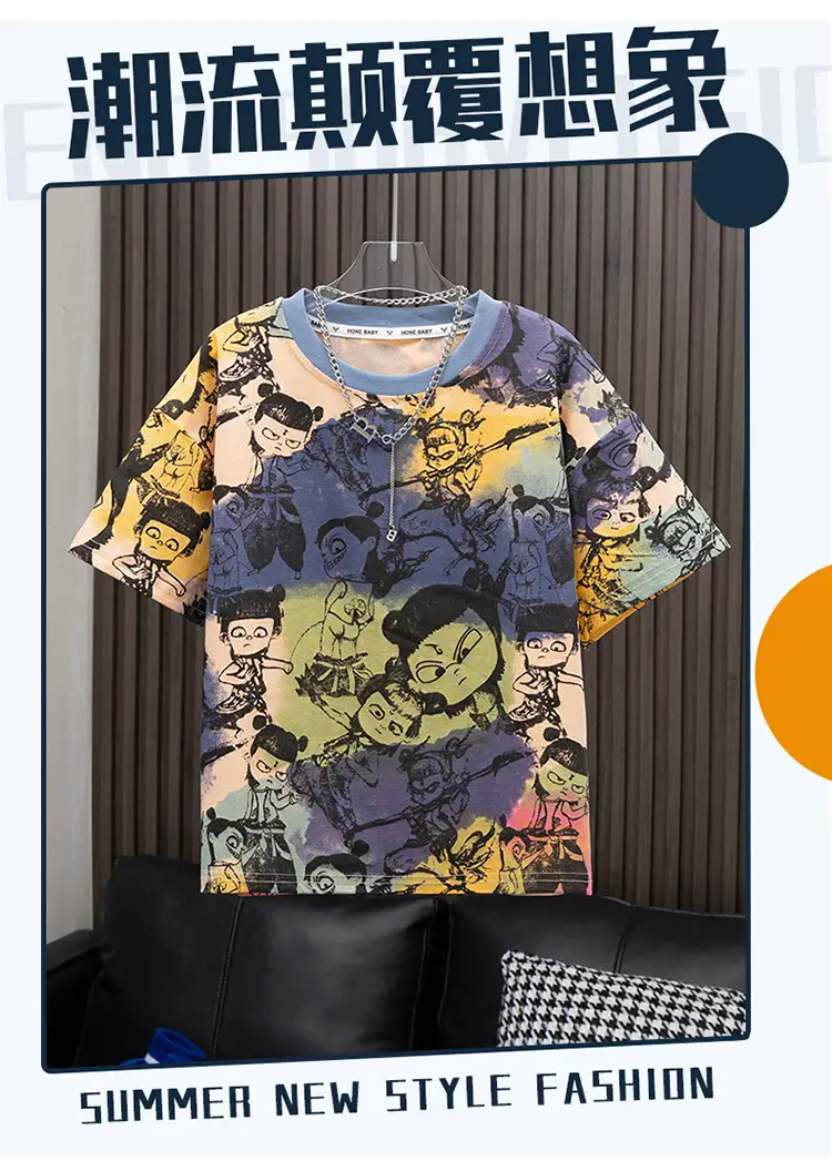 Nezha Boys Short-sleeved T-shirt 2025 New Children's Summer Dress Big Boy Handsome Boys Half-sleeved Top Cartoon Trendy — feature 1