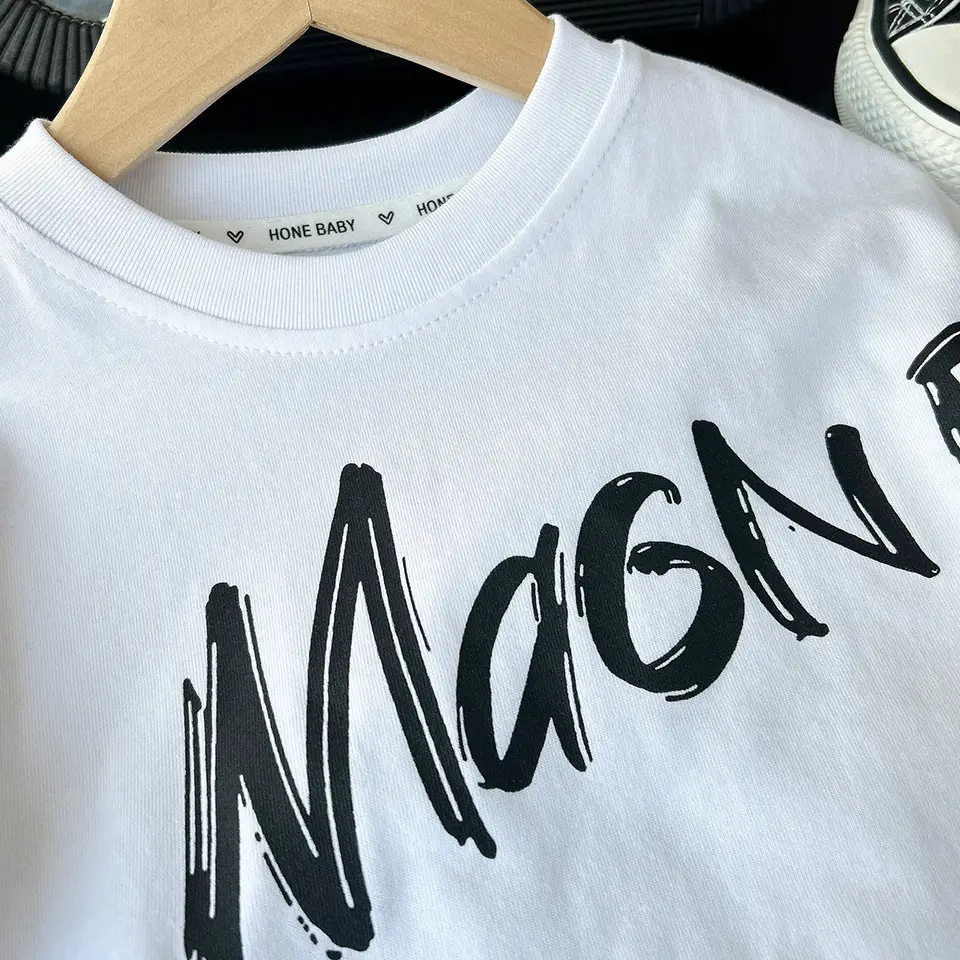 2025 Boys White Magnetic Print T-Shirt Short Sleeve - Image 3