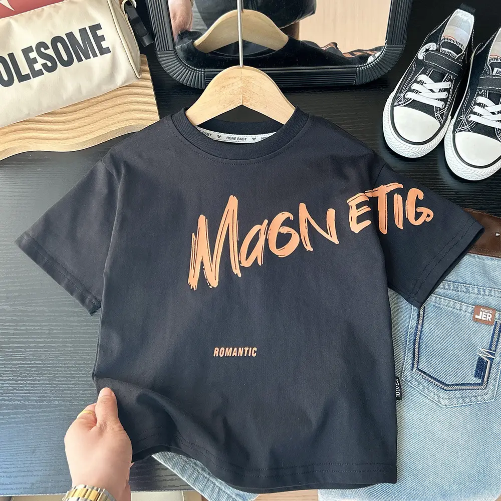 2025 Boys White Magnetic Print T-Shirt Short Sleeve - Image 5