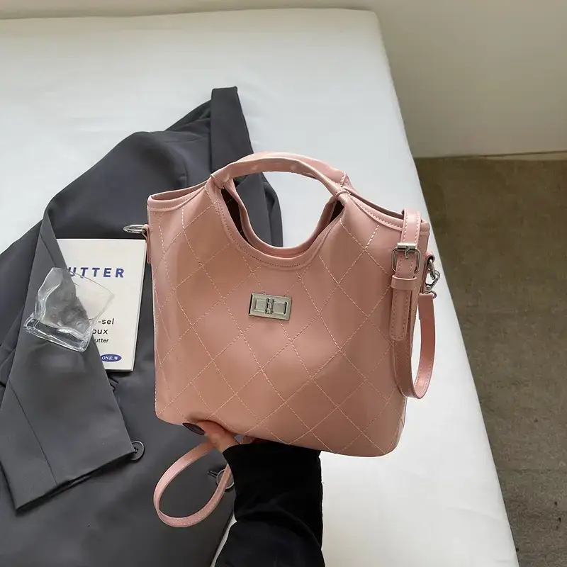 Pink Quilted Handheld Bucket Bag for Women 2025 - Image 7