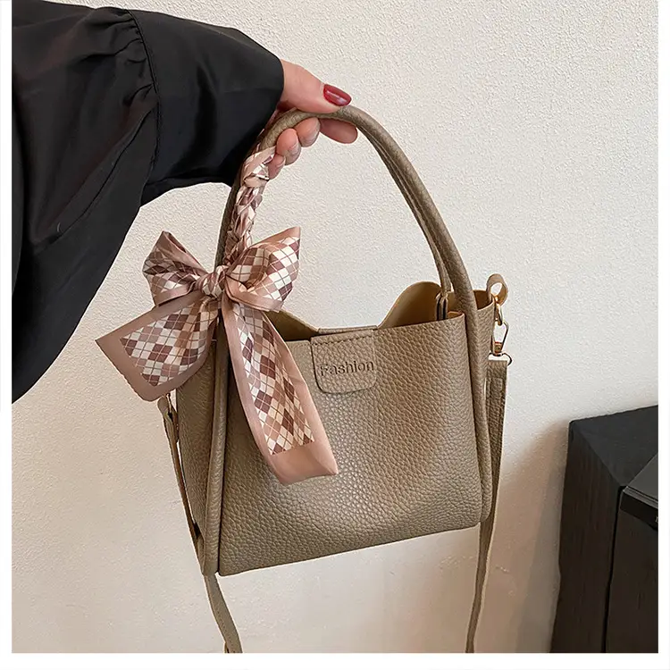 Retro Silk Scarf Handbag Brown Bow Crossbody - Image 6