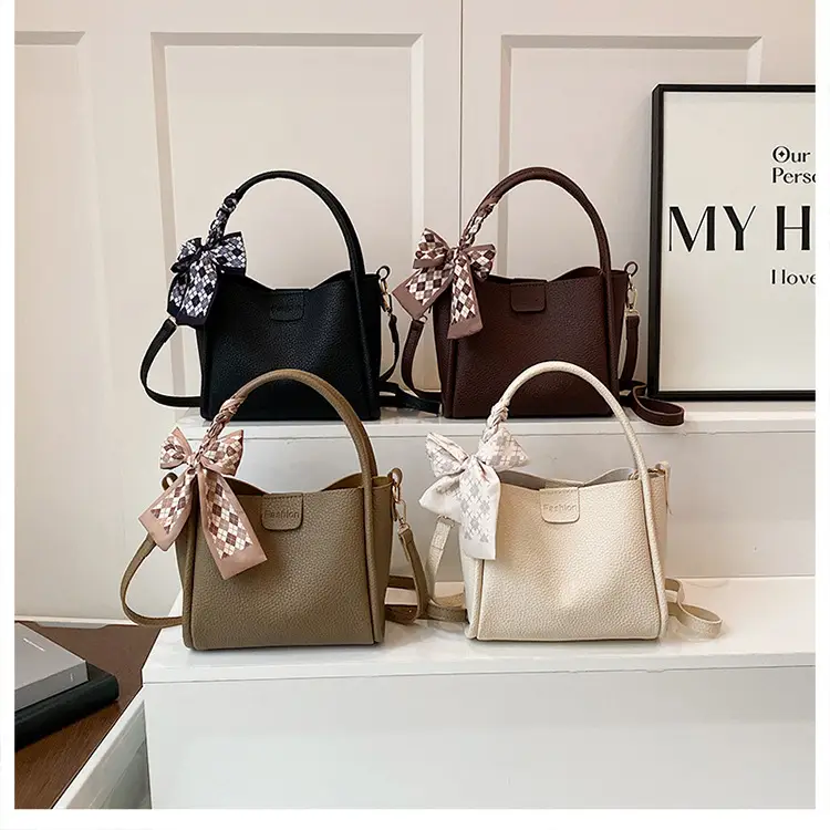 Retro Silk Scarf Handbag Brown Bow Crossbody - Image 8