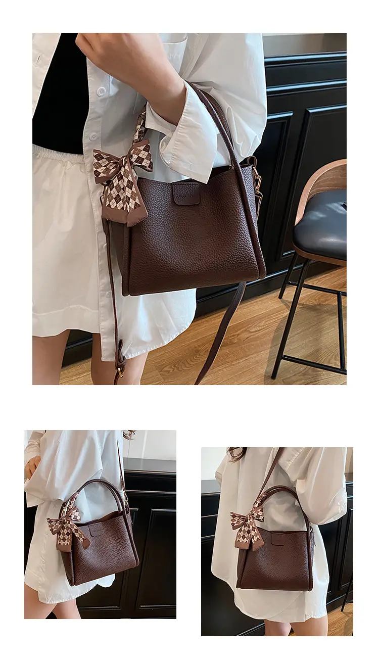 Retro Silk Scarf Handbag Brown Bow Crossbody — feature 11