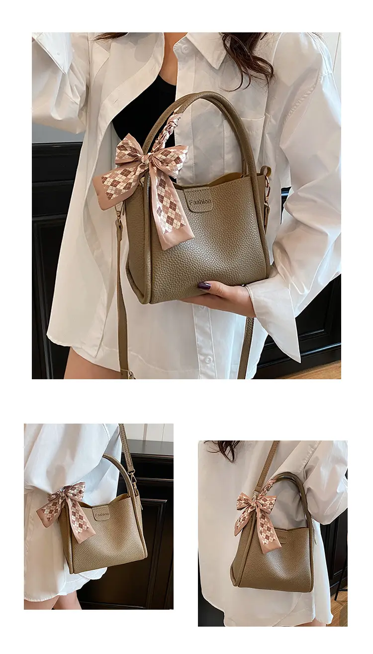 Retro Silk Scarf Handbag Brown Bow Crossbody — feature 12