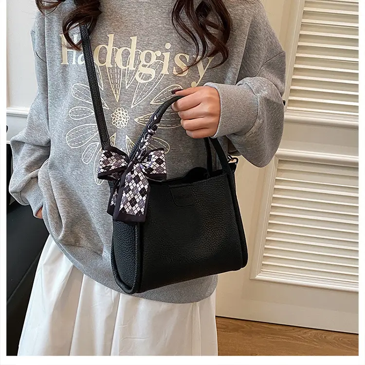 Retro Silk Scarf Handbag Brown Bow Crossbody — feature 13