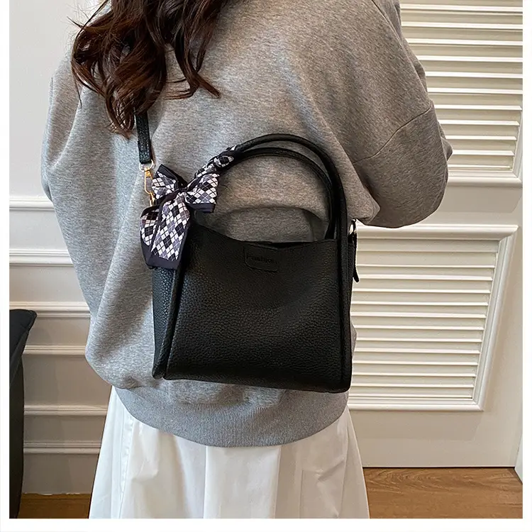 Retro Silk Scarf Handbag Brown Bow Crossbody — feature 16
