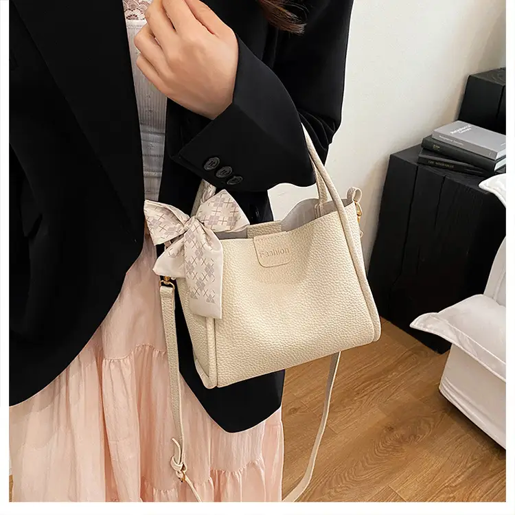 Retro Silk Scarf Handbag Brown Bow Crossbody — feature 17