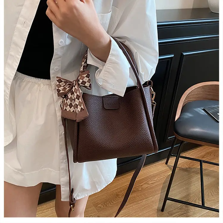 Retro Silk Scarf Handbag Brown Bow Crossbody — feature 21