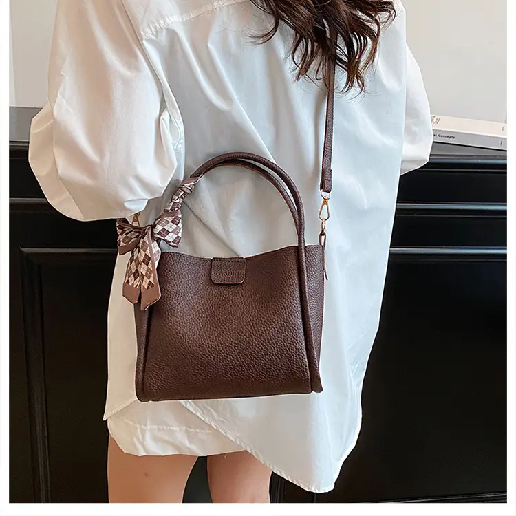 Retro Silk Scarf Handbag Brown Bow Crossbody — feature 22
