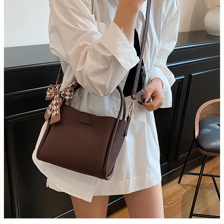Retro Silk Scarf Handbag Brown Bow Crossbody — feature 23