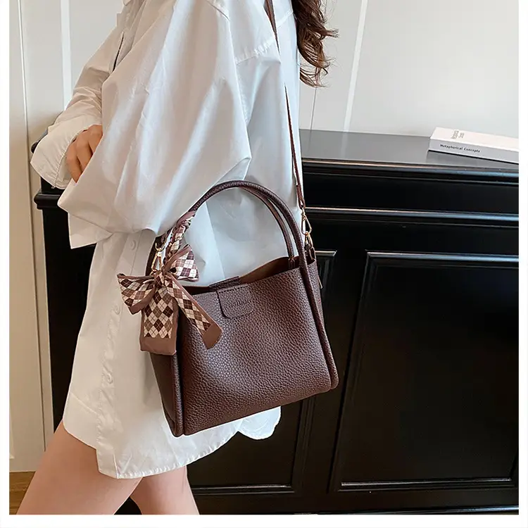Retro Silk Scarf Handbag Brown Bow Crossbody — feature 24
